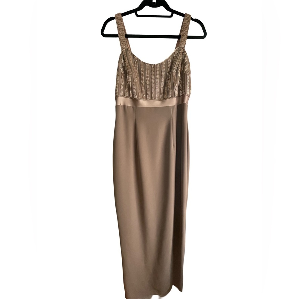 Jovani Tan & Gold Dress and Jacket Set With Beaded Embellishments Size 8 - Picture 6 of 10